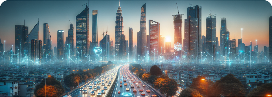 Connected highway and skyline representing modern digital infrastructure
